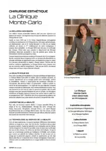 article de presse sur la chirurgie esthétique de La Clinique Monte-Carlo. Magazine Esprit de groupe / Groupe SEGOND